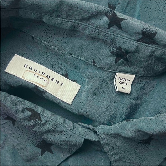 EQUIPMENT FEMME Teal Silk Star Print Long Sleeve Button Up Signature Blouse M - Picture 14 of 16